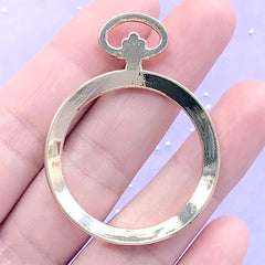 Gold Pocket Watch Open Bezel Pendant | Kawaii Steampunk Deco Frame for UV Resin | Resin Jewellery Making (1 piece / Gold / 35mm x 46mm)