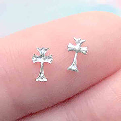 Christian Cross Nail Charms | Tiny Mini Catholic Cross Embellishment | Religious Resin Inclusions (15 pcs / Silver / 4mm x 6mm)