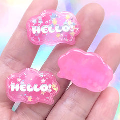 Kawaii Bubble Speech Cabochon with Glitter and Confetti | Glittery Resin Decoden Embellishment (3 pcs / Dark Pink / 28mm x 18mm)