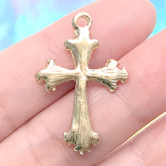 Rhinestone Cross Charm | Treflee Cross Pendant | Religion Jewellery DIY Supplies (1 piece / Gold / 20mm x 30mm)