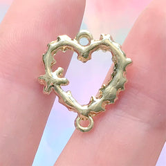 Heart Connector Charm with Pearls and Rhinestones | Bling Bling Deco Frame for UV Resin Filling | Jewellery DIY Supplies (1 piece / Gold / 17mm x 18mm)