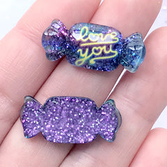 Galaxy Love You Candy Cabochons with Glitter | Kawaii Decoden Supplies | Sweets Deco (3 pcs / 12mm x 26mm)