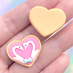 Dollhouse Swan Heart Sugar Cookie Embellishment | Miniature Sweet Deco | Kawaii Resin Cabochon | Decoden Supplies (3 pcs / 25mm x 21mm)