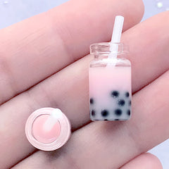 Dollhouse Boba Tea | 3D Miniature Bubble Milk Tea | Doll House Drink Cabochon | Mini Food Jewelry DIY | Kawaii Supplies (2 pcs / Pink / 10mm x 18mm)