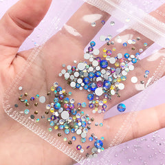 Rainbow Glass Rhinestones | Faceted Round Rhinestones | Sparkle Decoration | Decoden Supplies (AB Blue Rainbow / SS4 to SS20 / Around 300 pcs)