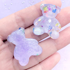 Bear Cabochon with Confetti | Kawaii Animal Embellishments | Phone Case Decoden Supplies | Resin Flatback (2 pcs / Purple / 24mm x 29mm)