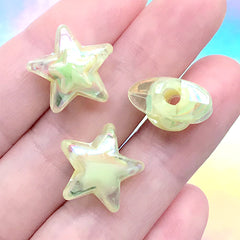 Kawaii Star Beads | Iridescent Acrylic Bead | Chunky Jewellery Supplies (AB Yellow / 4 pcs / 17mm x 16mm)