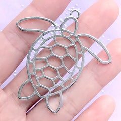 Marine Turtle Open Bezel | Sea Turtle Deco Frame for UV Resin Filling | Kawaii Jewelry Making | Resin Craft Supplies (1 piece / Silver / 50mm x 51mm)