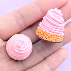 Strawberry Whipped Cream Cake Cabochons in 3D | Decoden Resin Cabochon | Fake Sweet Deco | Kawaii Embellishment (2 pcs)
