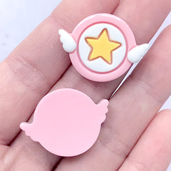 Star Magic Circle with Wings Cabochon | Magical Girl Decoden | Kawaii Mahou Kei Embellishments (3 pcs / 27mm x 20mm)