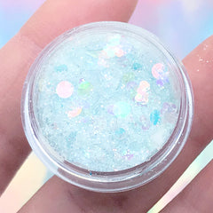 Iridescent Confetti and Glitter Powder Mix | Kawaii Resin Art Supplies | Resin Inclusion | Nail Designs (Light Blue / 2 grams)