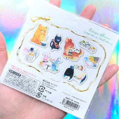 Cute Animal Sticker Flakes | Bear Cat Deer Owl Rabbit Elephant Sticker | Kawaii Deco Stickers (8 Designs / 48 Pieces)