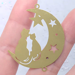 Cat Lovers Sitting on the Moon Metal Bookmark Charm | Magical Girl Resin Inclusion | Kawaii Jewellery DIY (1 piece / 37mm x 41mm)