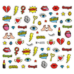 Pop Art Nail Art Water Transfer Sheet |  Comic Style Speech Bubbles Decal Stickers | Resin Inclusions | Nail Decoration