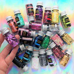 Iridescent Chunky Glitter Assortment (Set of 24) | Holographic Hexagon Confetti and Glitter Powder Mix | Resin Inclusions | Nail Decorations
