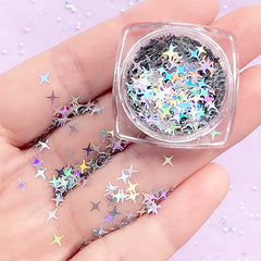 Holo Star Confetti | Holographic Glitter | Iridescent Cross Star Flakes | Resin Fillers | Kawaii Decoden Supplies (AB Silver / 3.5mm)