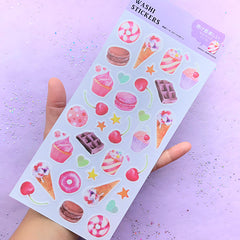 Kawaii Sweets Washi Stickers | Donut Ice Cream Waffle Macaron Cupcake Cherry Sticker | Cute Dessert Sticker