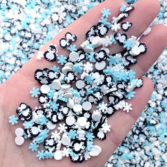 Penguin and Snowflake Polymer Clay Sprinkles | Winter Embellishments | Resin Shaker Bits | Fake Food Toppings | Nail Art Supplies (5 grams)
