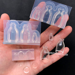 3D Dollhouse Glass Bottle Silicone Mold (3 Cavity) | Miniature Milk Bottle Mould | Doll House Drink DIY | Kawaii UV Resin Craft Supplies