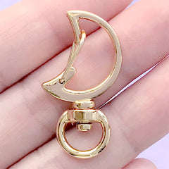 Magical Moon Lobster Clasp with Swivel Ring | Kawaii Lanyard Hook | Snap Clip | Keychain Findings (1 piece / Gold / 18mm x 34mm)