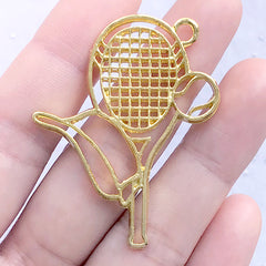 CLEARANCE Tennis Open Bezel Pendant | Tennis Racket Charm | Sports Deco Frame for UV Resin Filling (1 piece / Gold / 37mm x 46mm)