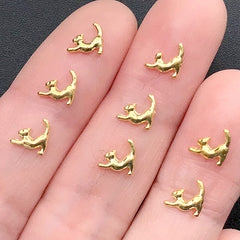 Mini Stretching Cat Metal Embellishments | Animal Floating Charm | Filling Material for Resin Pieces | Nail Art Supplies (8 pcs / 6mm x 6mm)