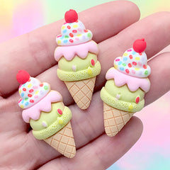 Ice Cream Decoden Cabochons | Kawaii Sweet Deco | Cute Resin Embellishments (3 pcs / 17mm x 38mm)