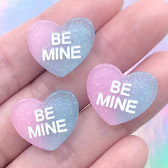 Glittery Conversation Heart Decoden Cabochons | Kawaii Sweet Deco | Fake Candy Embellishments (3 pcs / Pink Blue / 19mm x 16mm)