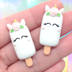 Unicorn Cakesicle Cabochon | Animal Popsicle Embellishment | Miniature Food Jewellery Making | Kawaii Decoden (2 pcs / 15mm x 36mm)