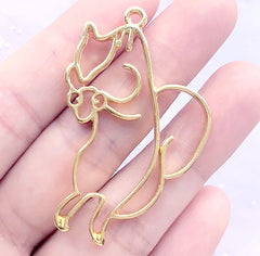 Squirrel Eating Acorn Open Bezel Pendant | Cute Animal Deco Frame for UV Resin Filling | Kawaii Resin Craft Supplies (1 piece / Gold / 30mm x 48mm)