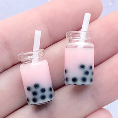 Dollhouse Boba Tea | 3D Miniature Bubble Milk Tea | Doll House Drink Cabochon | Mini Food Jewelry DIY | Kawaii Supplies (2 pcs / Pink / 10mm x 18mm)