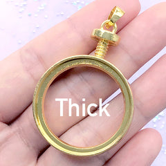 Thick Round Open Back Bezel Charm | Circle Deco Frame for UV Resin Filling | Resin Jewelry Supplies (1 piece / Gold / 33mm x 46mm)