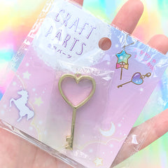 Heart Key Open Bezel Charm | Kawaii Deco Frame for UV Resin Filling | Resin Jewelry Making Supplies (1 piece / Gold / 23mm x 49mm)