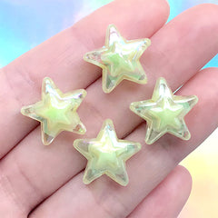 Kawaii Star Beads | Iridescent Acrylic Bead | Chunky Jewellery Supplies (AB Yellow / 4 pcs / 17mm x 16mm)