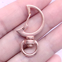 Crescent Moon Lobster Clasp with Swivel Ring | Kawaii Snap Clip | Magical Girl Keychain DIY | Cute Lanyard Hook (1 piece / Rose Gold / 18mm x 34mm)