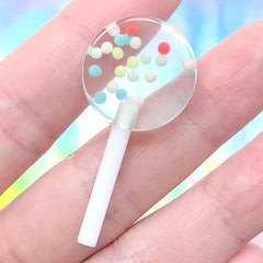 Fake Sprinkle Lollipop Cabochon | Faux Food Embellishment | Kawaii Decoden | Candy Jewelry DIY (1 piece / Clear & Blue / 19mm x 39mm)