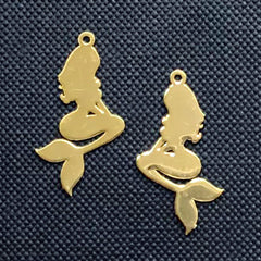 Mermaid Silhouette Charm | Fairytale Pendant | Fairy Tale Aquatic Creature Charm | Kawaii Jewelry Supplies (2 pcs / 13mm x 25mm)