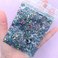 Holographic Flakes in Irregular Shape | Glittery Confetti | Iridescent Glitter Sprinkles | Bling Bling Resin Inclusions | Resin Jewelry Supplies (AB Grey / 10g)