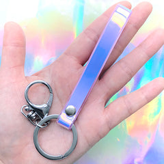 Iridescent Leather Wrist Strap with Lobster Clasp | Key Fob Wristlet Keychain | Kawaii Hand Strap | Key Holder Lanyard (1 piece / Blue Pink)