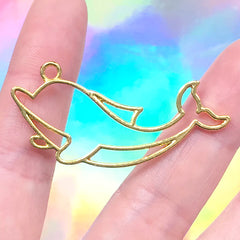 Dolphin Open Bezel Charm | Marine Life Deco Frame for UV Resin Filling | Kawaii Jewellery Making (1 piece / Gold / 47mm x 22mm)
