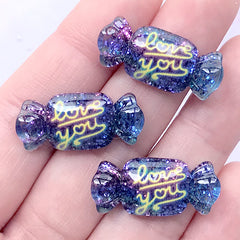 Galaxy Love You Candy Cabochons with Glitter | Kawaii Decoden Supplies | Sweets Deco (3 pcs / 12mm x 26mm)