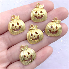 Halloween Pumpkin Pendant | Party Wine Charm DIY | Halloween Jewelry Supplies (5 pcs / Gold / 16mm x 18mm)