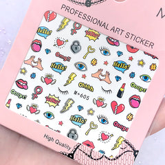 Pop Art Nail Art Water Transfer Sheet |  Comic Style Speech Bubbles Decal Stickers | Resin Inclusions | Nail Decoration