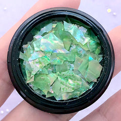 Holo Abalone Seashell Flakes | Iridescent Nature Shell for Resin Art Decoration | Mermaid Nail Designs (AB Green)