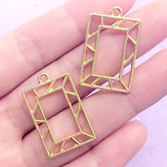 Geometric Open Bezel Charm | Rectangle Pendant | Rectangular Deco Frame for UV Resin Filling (2 pcs / Gold / 18mm x 28mm)