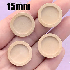 15mm Wooden Tray for Round Cabochon | Round Cameo Bezel Setting for Resin Art | Resin Wood Jewelry Supplies (4 pcs / 15mm / Raw Color)