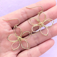 Wire Flower Earrings for UV Resin Filling | Dangle Earrings with Floral Deco Frame | Drop Earrings (1 pair / Gold / 31mm x 29mm)