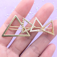 Triangle Open Bezel Hair Clip with Pearl | Geometric Deco Frame for UV Resin Filling | Kawaii Hair Jewelry Making (1 piece / Gold / 24mm x 60mm)