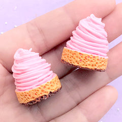 Strawberry Whipped Cream Cake Cabochons in 3D | Decoden Resin Cabochon | Fake Sweet Deco | Kawaii Embellishment (2 pcs)