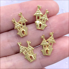 Haunted House Floating Charm | Halloween Resin Inclusions | Resin Shaker Bit | Mini Embellishments for Resin Craft (4 pcs / Gold / 10mm x 15mm)